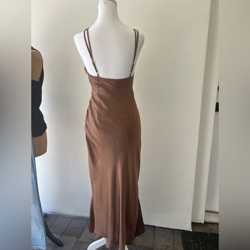 Femme sheer slip midi dress sz S, chocolate brown,  side zip, lined - Picture 6 of 9
